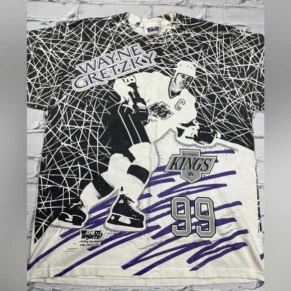 Vintage 1992 Wayne Gretzky LA Kings AOP Woodys Sports T-Shirt Men’s Sz XL (L) - Picture 3 of 11